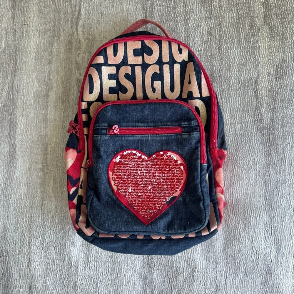 Desigual Kids Backpack with Red Heart and Blue Base